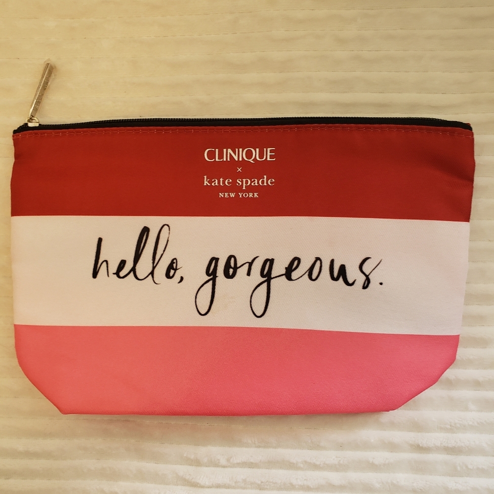 Clinque × Kate Spade Cute Multicolor Hrllo Gorgeous Cosmetic Makeup Bag Nwt